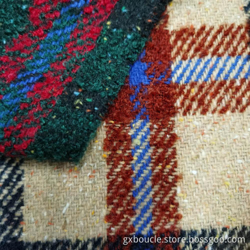 Woolen Boucle checked with colorful dot design fabric